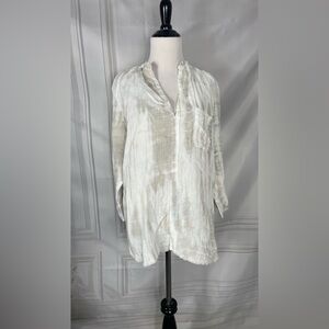 Stark X Vneck Boho Short Sleeve White Relaxed Blouse Size Small‎ Cotton
